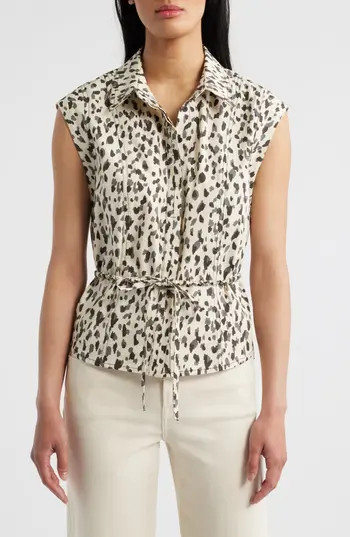 Wit & Wisdom Animal Spot Cap Sleeve Cotton Peplum Top in Black/Cream at Nordstrom Rack, Size X-Large | Nordstrom Rack