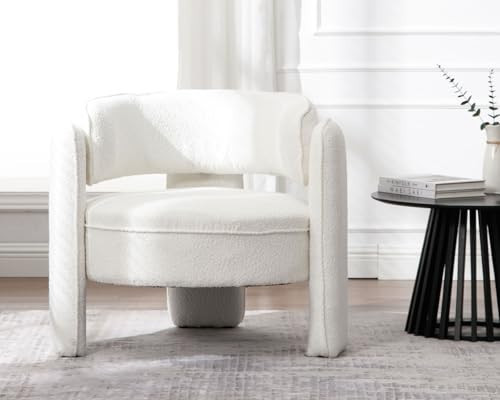 BESTANO Mid Century Modern Barrel Accent Chairs Armchair, White Sherpa Round Upholstered Accent Chairs with Back Side Club Chairs for Living Room Bedroom | Amazon (US)