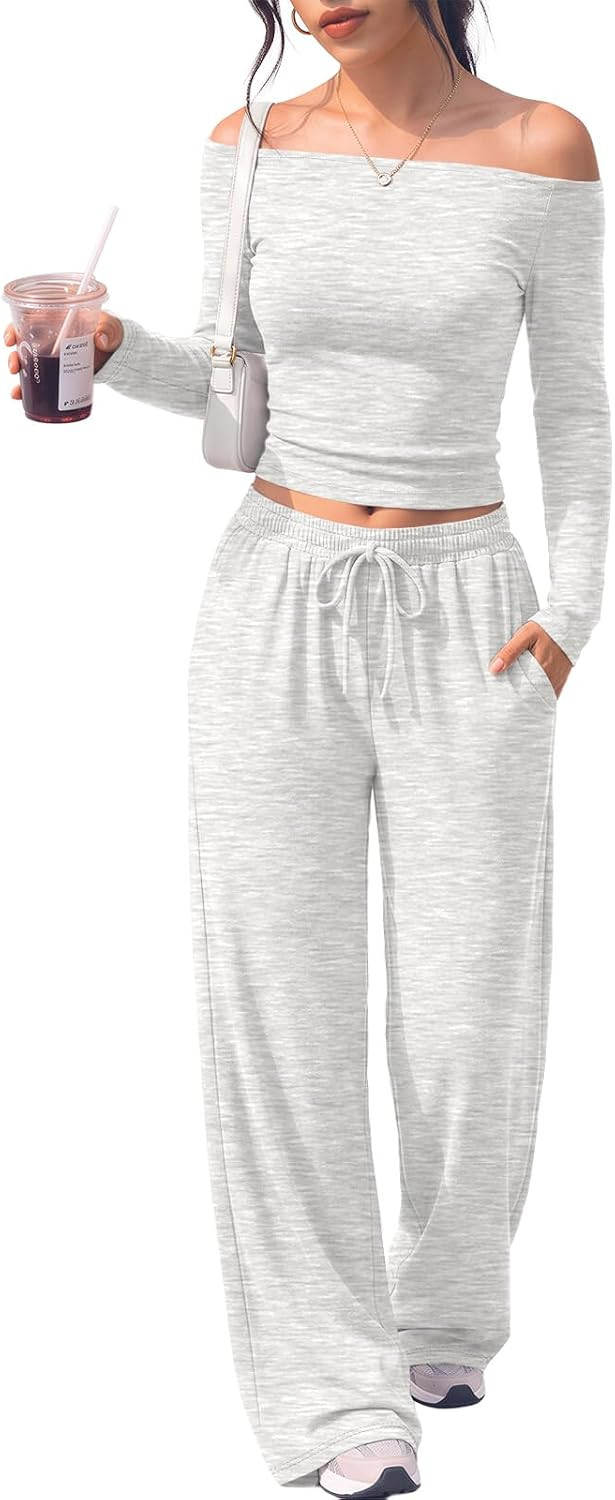 Trendy Queen 2 Piece Off Shoulder Fall Lounge Set Airport Travel Outfit | Amazon (US)