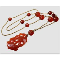 Antique Art Deco Carved Carnelian 14K Gold Chain Necklace C.1920 | Etsy (US)