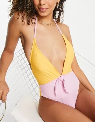 Vero Moda colourblock swimsuit in lilac and yellow | ASOS (Global)