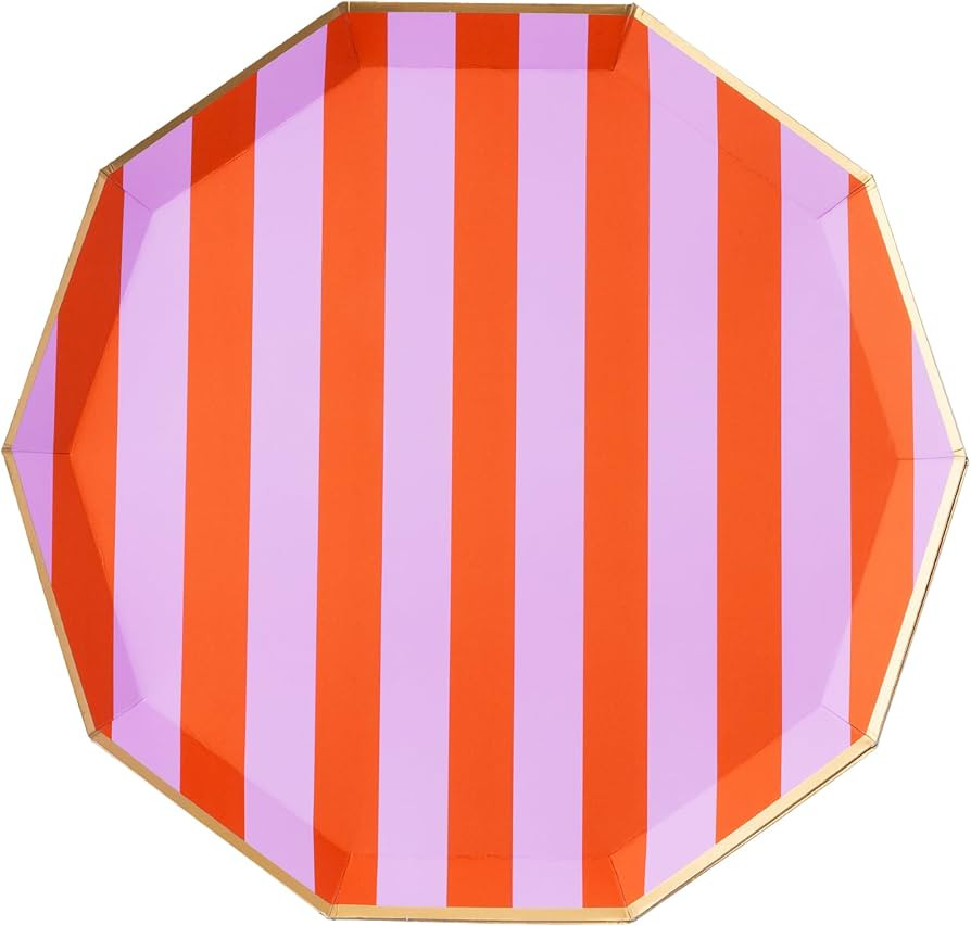 Bonjour Fête Orange & Purple Cabana Stripe Large Plates | Large Disposable Dinner Plates for Hal... | Amazon (US)