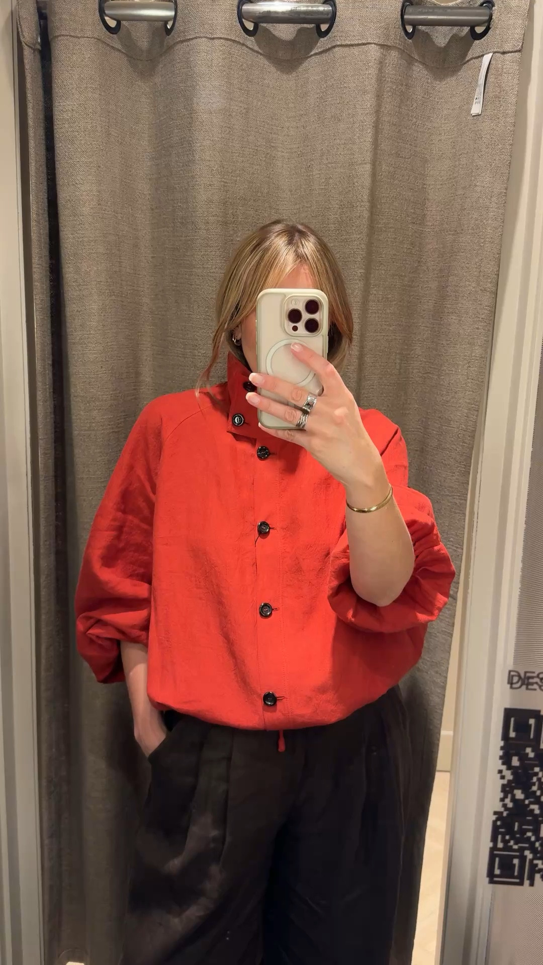 This is a wow jacket 
Orangey red 
Beautiful fabric 
Drawstring hem 
The collar 👌🏻👌🏻👌🏻 
Wearing a medium 

Spring jacket 
Funnel neck 

#LTKuk #LTKtravel #LTKspring
