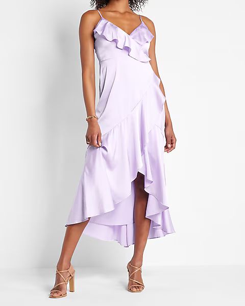 Ruffle Wrap Front Hi Low Maxi Dress | Express