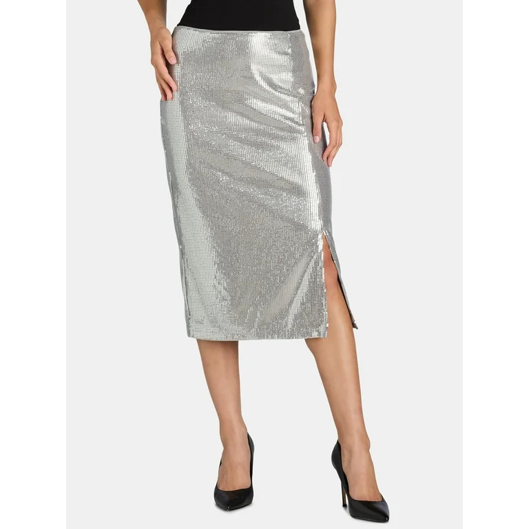 Time and Tru Women's Sequin Skirt with Side Slit, Sizes XS-XXXL - Walmart.com | Walmart (US)
