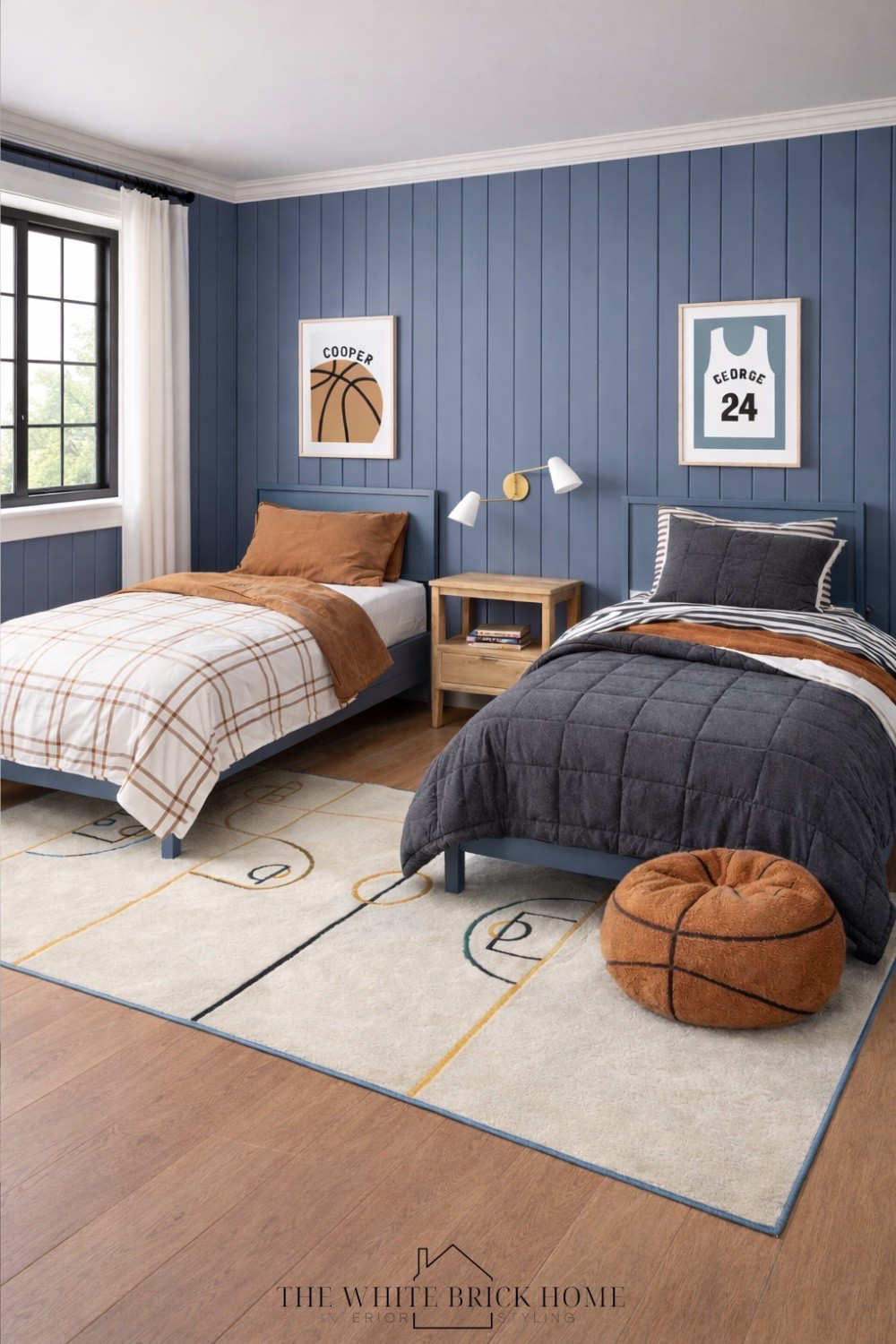 A fun, colorful shared boys bedroom with personalized basketball wall art! This rug pairs perfectly with a steel blue, burnt orange, and charcoal accents! 

Kids room, shared kids room, kids bedroom, boys room, shared boys bedroom, basketball, basketball bedroom, basketball room, boys room bed, boys room wall art, basketball wall art, basketball themed bedroom, basketball area rug, bean bag, boys room bean bag, boys room bedding, boys room decor, boys room lighting, boys room furniture, boys room wall sconce, boys room decor, boys room ideas, shared bedroom, sports themed bedroom, crate and kids, Etsy, wayfair 

#LTKKids #LTKHome #LTKSaleAlert