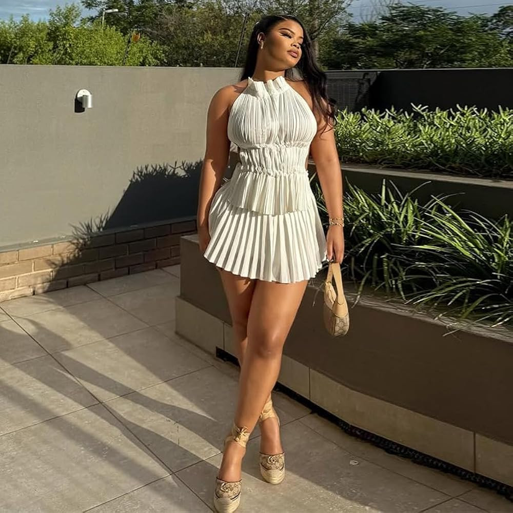 Sexy 2 Piece Skirt Set for Women Ruffle Halter Tops and Skirts Summer Plus Size Vacation Outfits | Amazon (US)