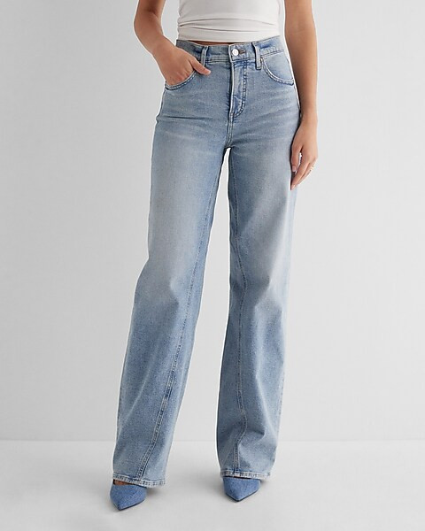 High Waisted Light Wash Twist Seam Wide Leg Jeans | Express