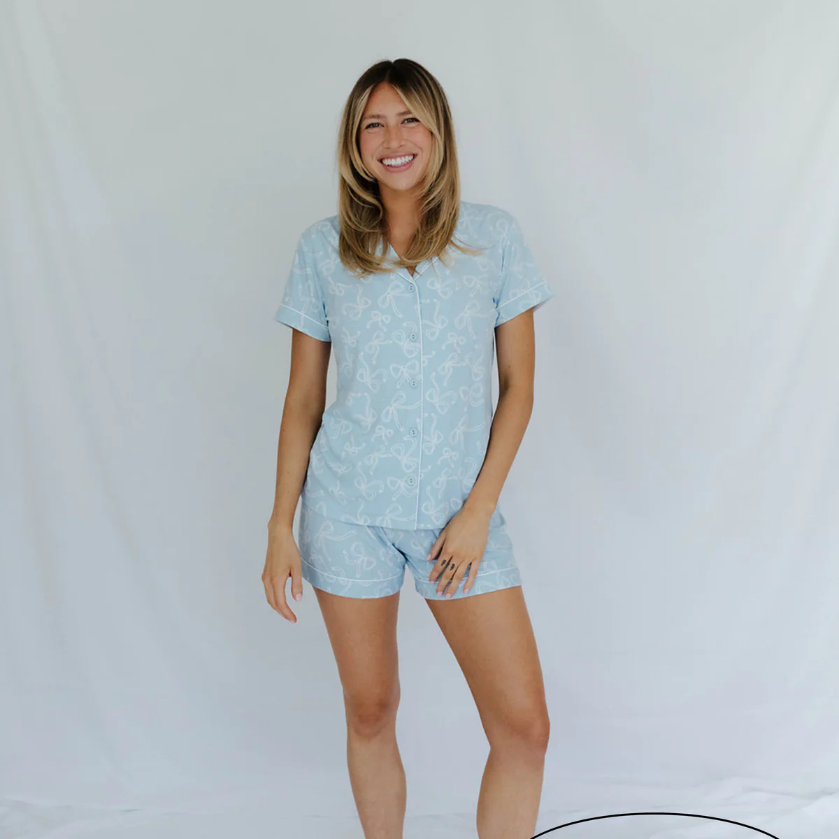 Blue Bow Ribbed Short Pajama Set | Shop Staykation