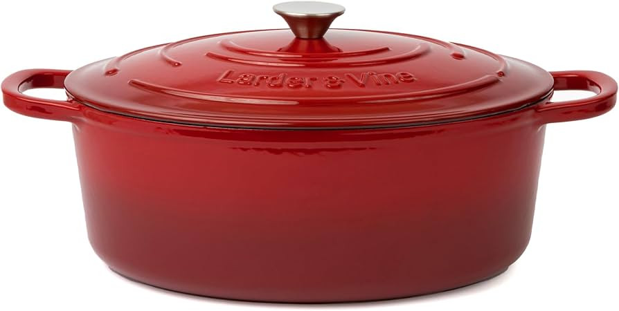 Larder & Vine Enameled Cast Iron Dutch Oven with Lid - Oversized Handles, Dome Lid, Dutch Oven fo... | Amazon (US)