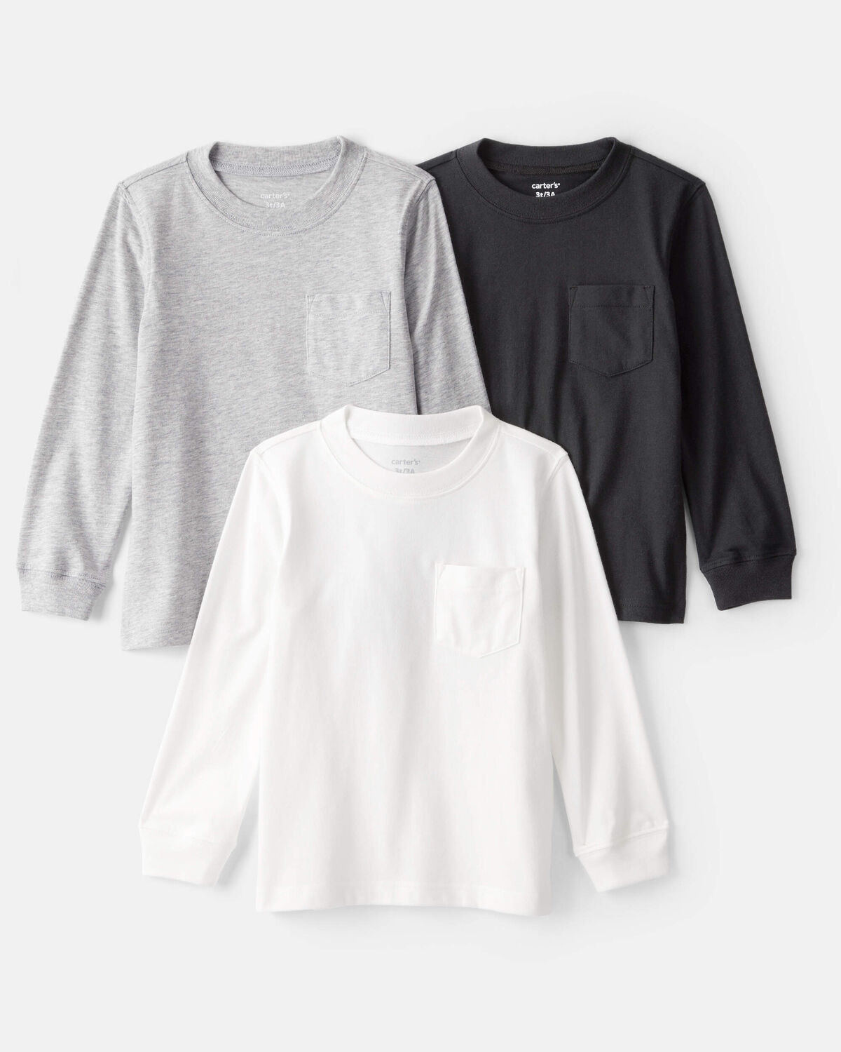 Toddler Boy 3-Pack Long-Sleeve T-Shirts - White/Black/Grey | Carter's Inc