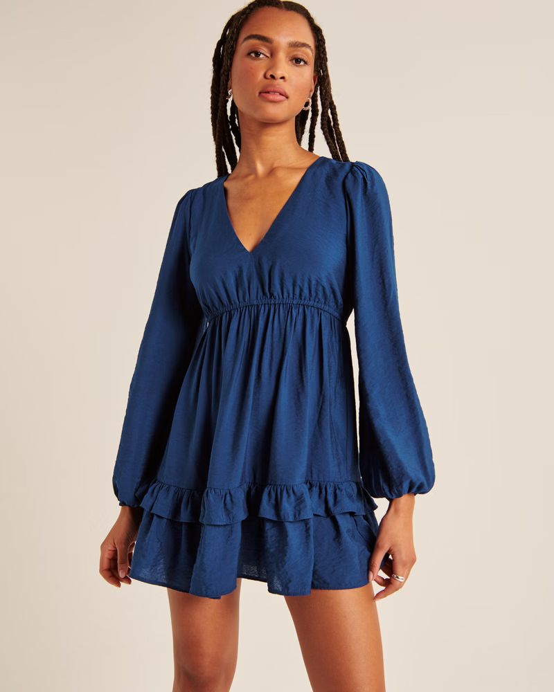 Women's Long-Sleeve Babydoll Ruffle Mini Dress | Women's 30% Off Select Styles | Abercrombie.com | Abercrombie & Fitch (US)