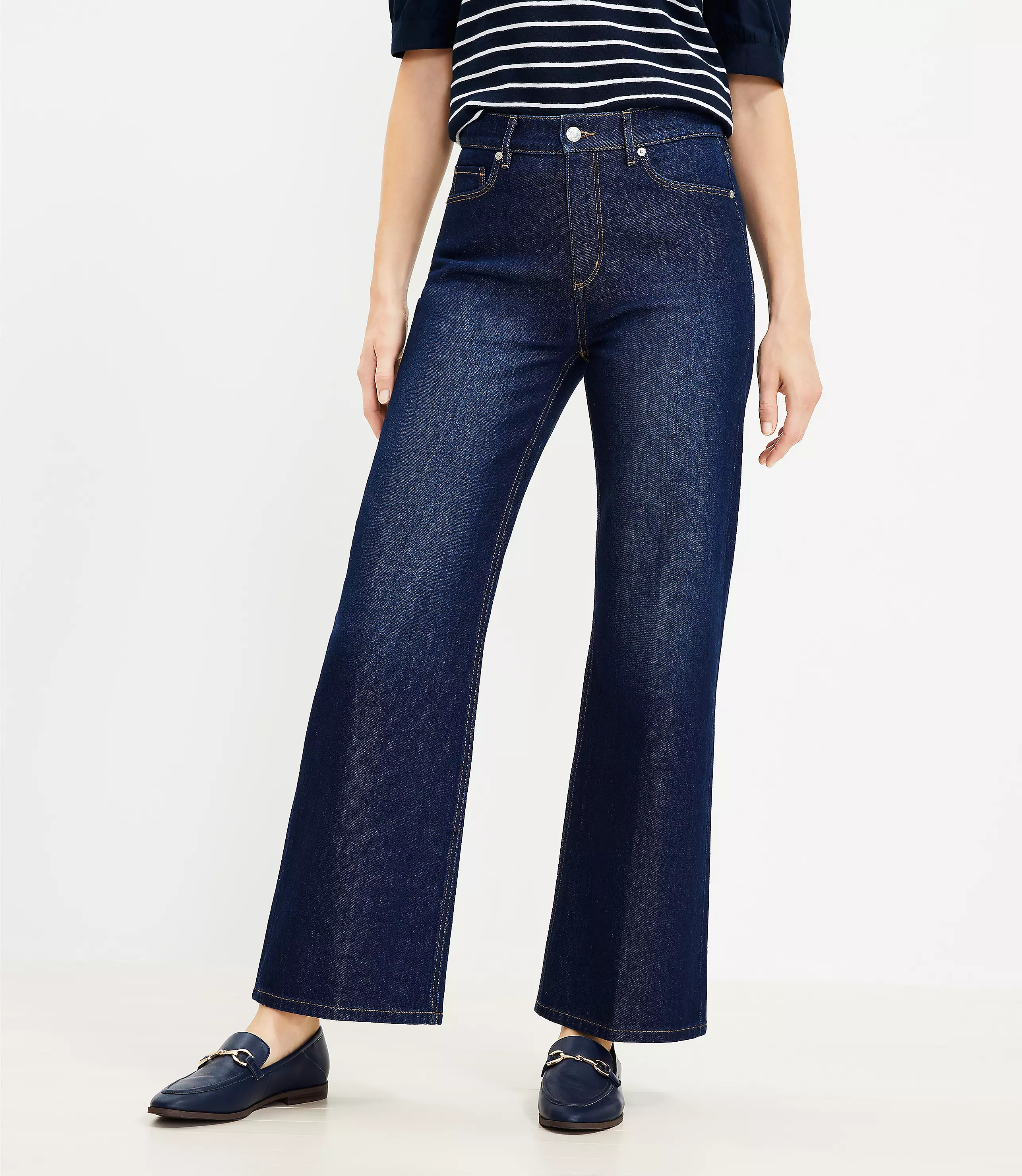 High Rise Wide Leg Jeans in Dark Indigo Wash | LOFT