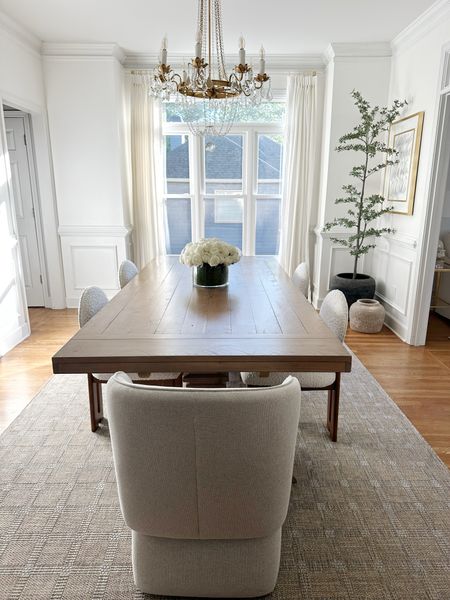 My dining room chairs are ON SALE!  Also, not mad I splurged on this black olive tree. Love the shape and minimal branches. So good!  






Dining room, loloi, amber Lewis, area rug, chandelier, @lightingreimagined two pages curtains, dining room chairs boucle modern organic planter for olive tree Kathy Kuo home farmhouse dining table

#LTKHome