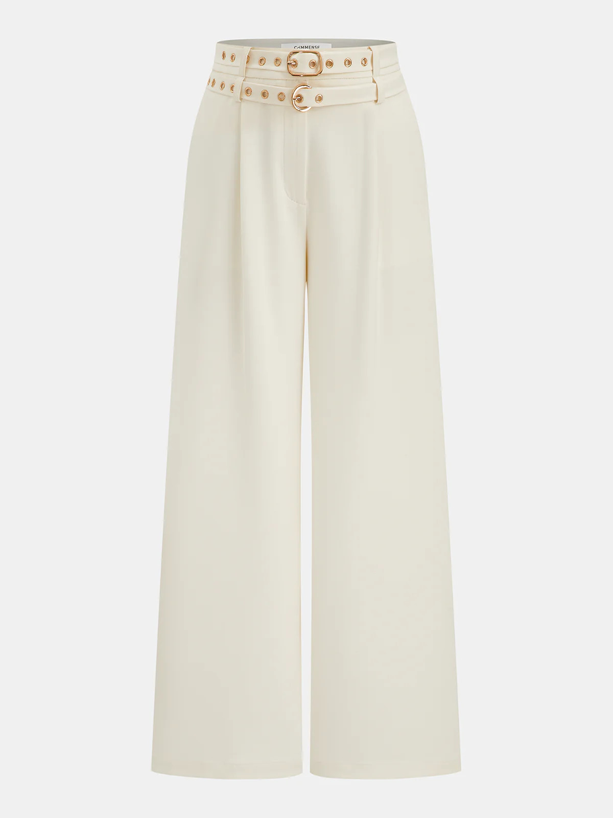 Double-Waistband Belted Straight-Leg Pants | Commense