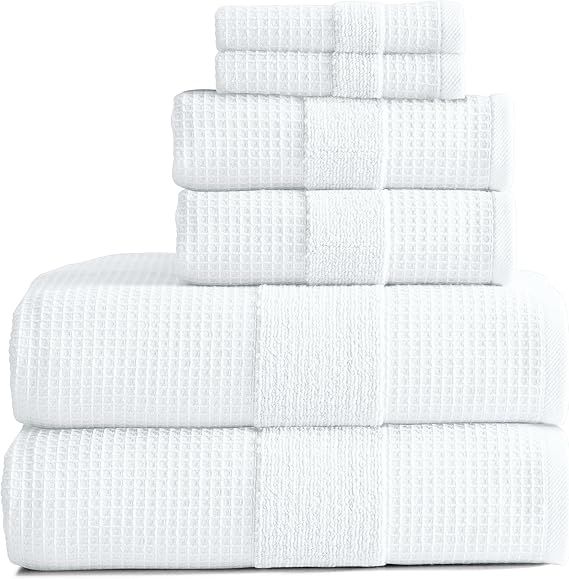 Aire & Raine 100% Cotton Waffle Towel Set 6 Piece Set | Lightweight Waffle Towels for Bathroom Re... | Amazon (US)