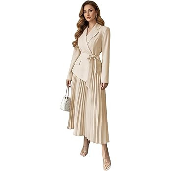 Tea Length Bridesmaid Blazer Dress for Women Notch Lapel Suit Long Sleeves Cocktail Party Dress f... | Amazon (US)