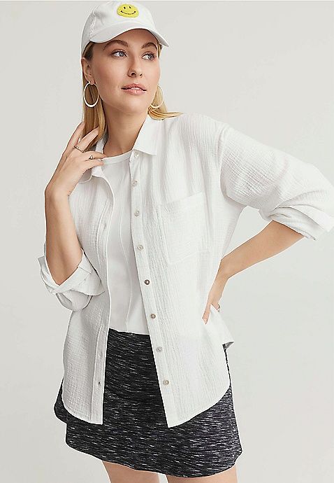 Double Cloth Relaxed Button Up Shirt | Maurices