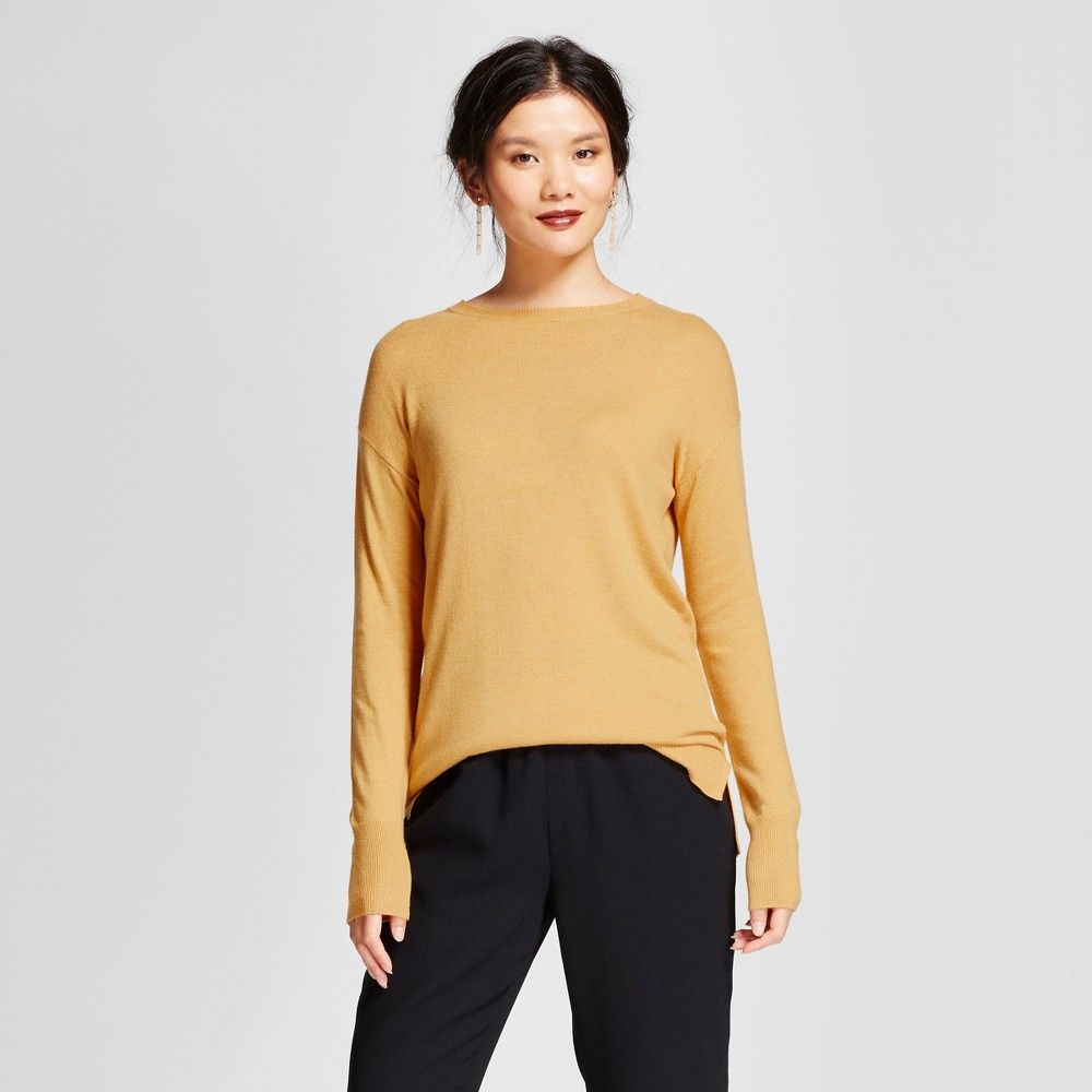 Women's Crew Neck Luxe Any Day Pullover - A New Day Gold XS | Target