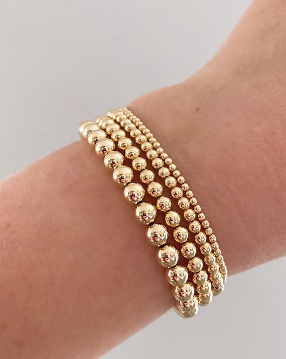14k Gold Filled Beaded Bracelet | 2mm, 3mm, 4mm, 5mm | Gold Ball Beaded Bracelets | Etsy (US)