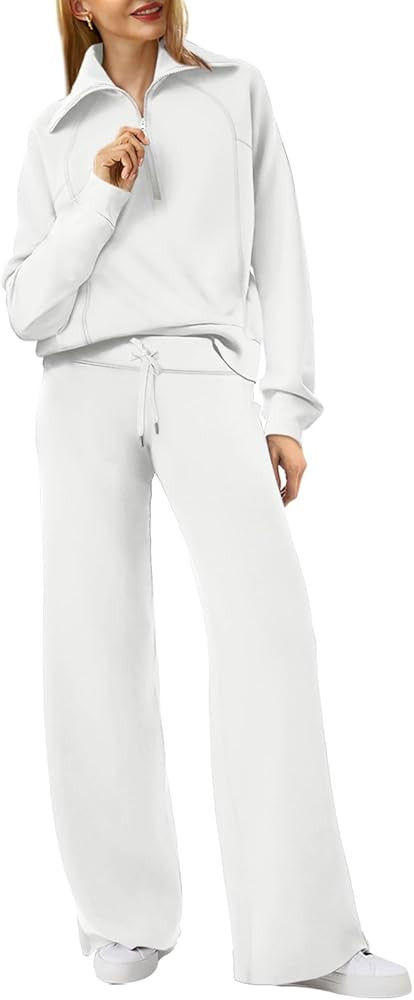 XIEERDUO Lounge Sets For Women 2023 Oversized Half Zip Sweatshirt And Wide Leg Sweatpant 2 Piece ... | Amazon (US)