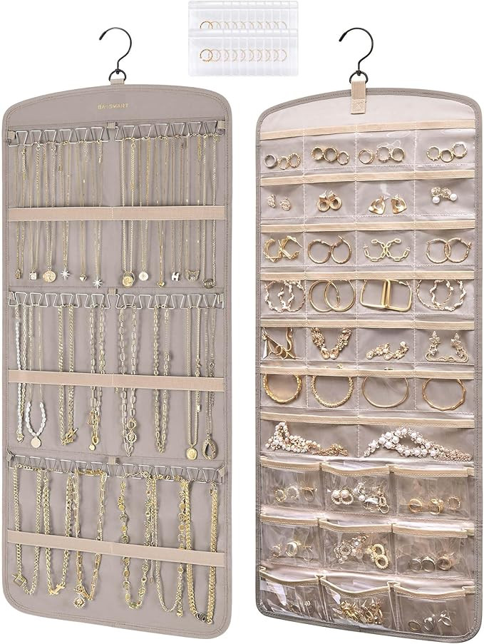 BAGSMART Hanging Jewelry Organizer, Necklace Holder Anti-tangle Earrings Rings Hanger with Pocket... | Amazon (US)