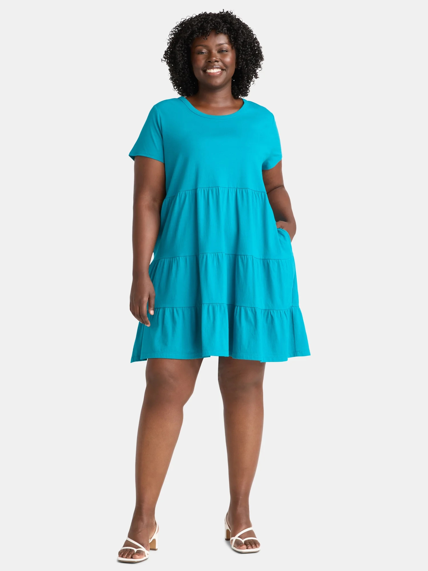 Time And Tru Women's and Women's Plus Tiered Cotton Mini Dress, Sizes XS-4X - Walmart.com | Walmart (US)