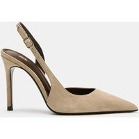 Zara - Asymmetric Suede Slingback Heels - Beige - 6½ - Woman | Zara US