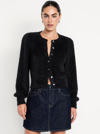 Cropped Eyelash Cardigan Sweater | Old Navy (US)