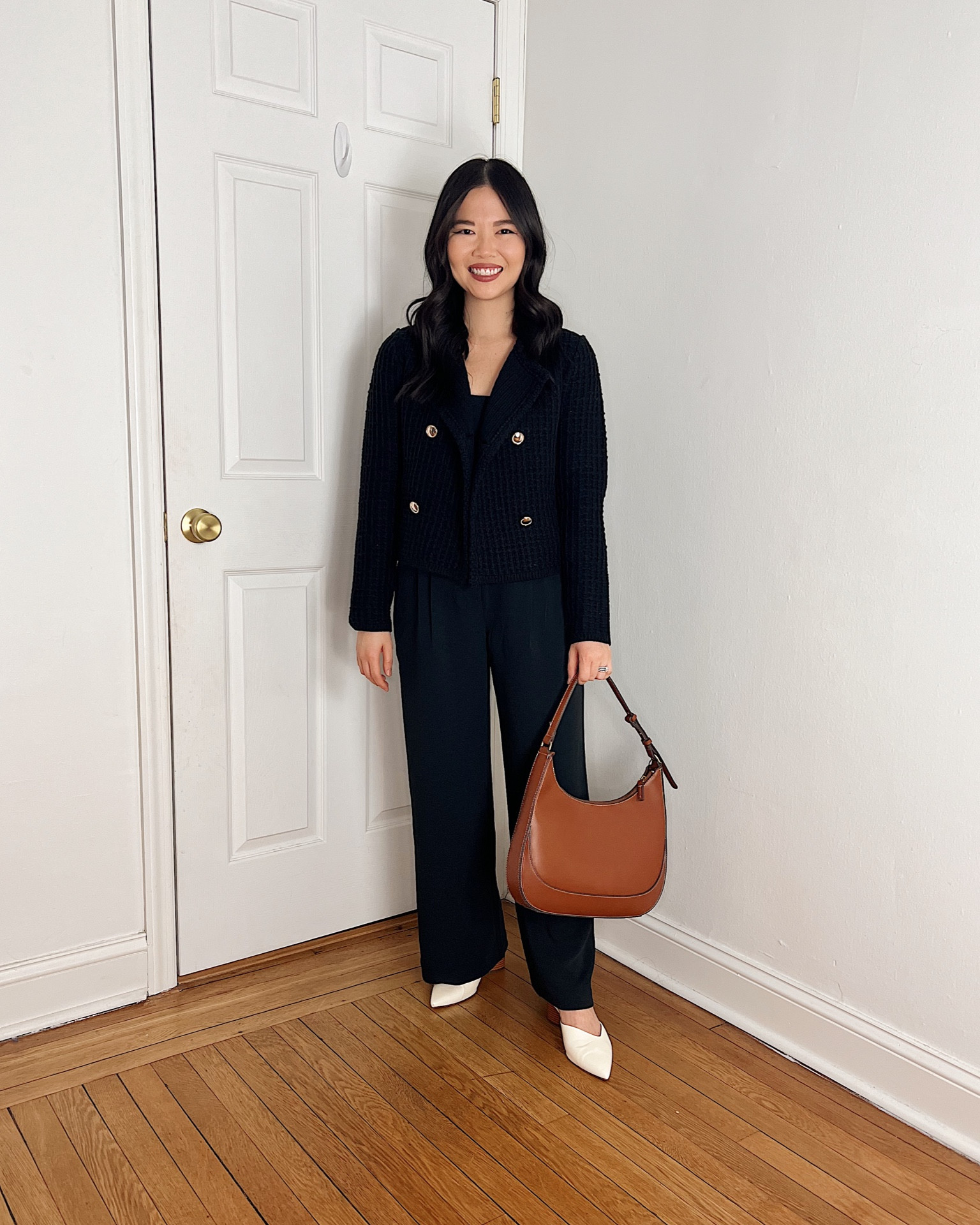 Black sweater jacket (XS)
Black tank top (XS)
Black pants (28S)
Brown bag
White pumps (1/2 size up)
White mule pumps
All black outfit
Neutral outfit
Neutral work outfit
Smart casual outfit
Business casual outfit
Abercrombie outfit
Ann Taylor outfit
Abercrombie Sloane pants 

#LTKfindsunder100 #LTKworkwear #LTKsalealert