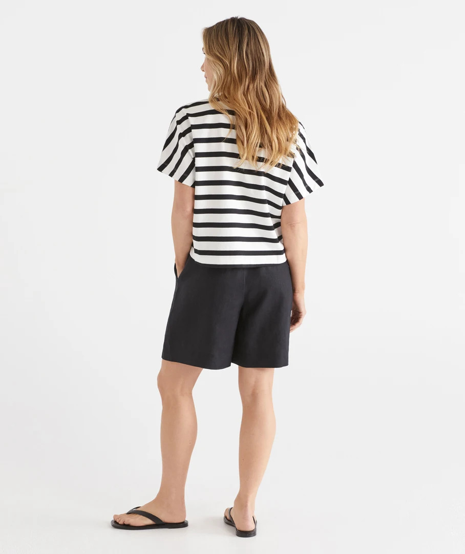 Stripe Crop Crew Neck Tee | Sussan