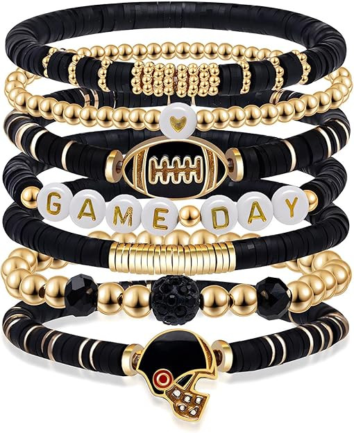 Artlunar Game Day Bracelets Stack Football Bracelet for Women Men Stackable Football Charm Bracel... | Amazon (US)