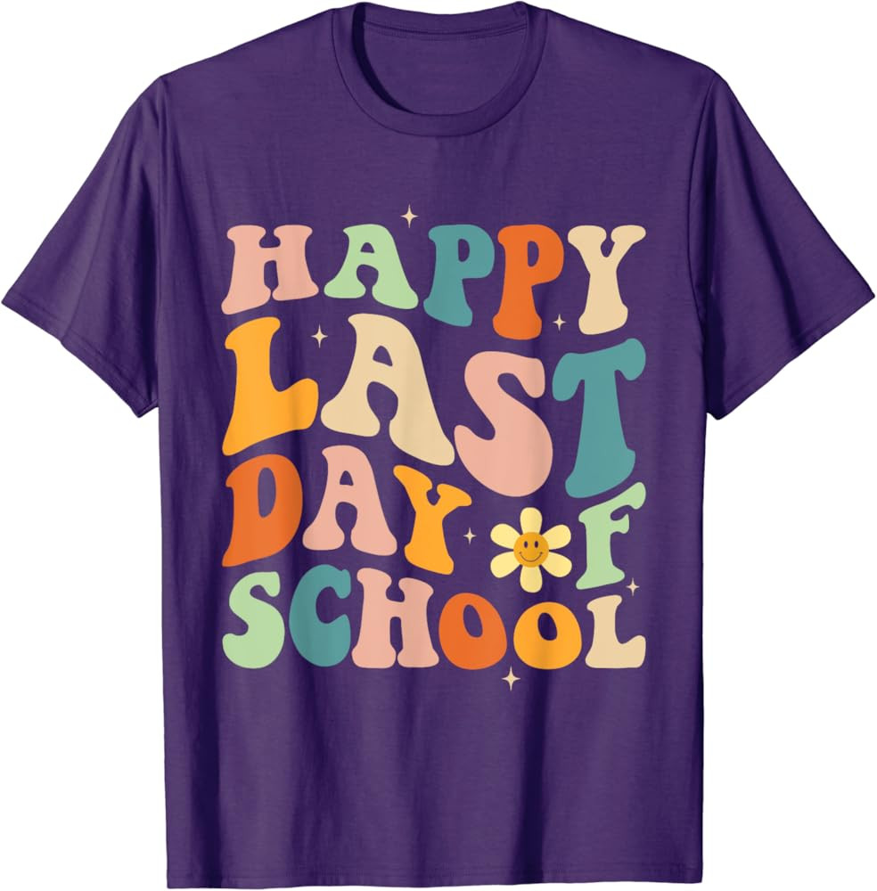 Happy Last Day of School Groovy Teacher Student Graduation T-Shirt | Amazon (US)
