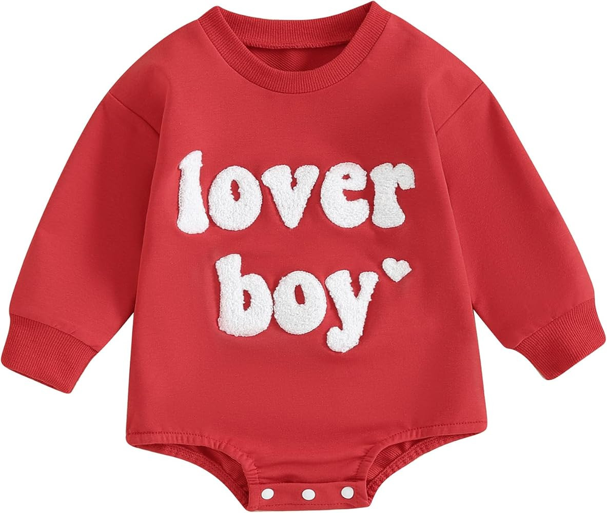 YINGISFITM Baby Boy Girl Valentines Day Outfit Sweatshirt Romper Long Sleeve Bubble Onesie Newbor... | Amazon (US)