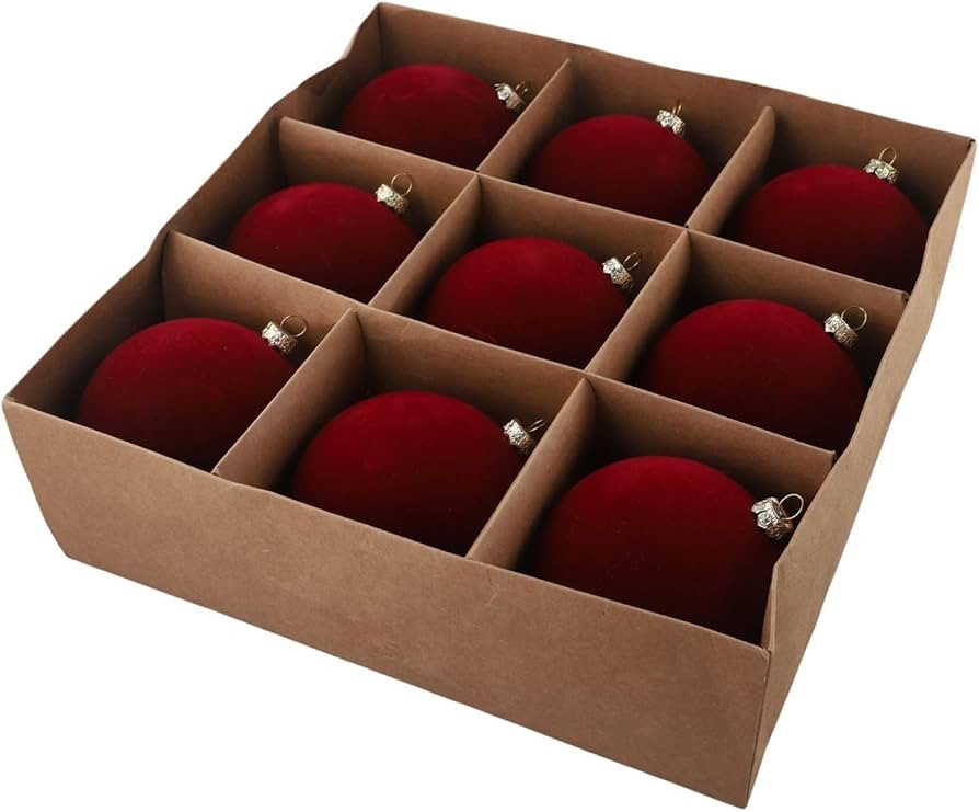 9 x Velvet Christmas Tree Baubles Hanging 10cm Plastic and Velvet Hanging Baubles with Metal Hoop... | Amazon (DE)