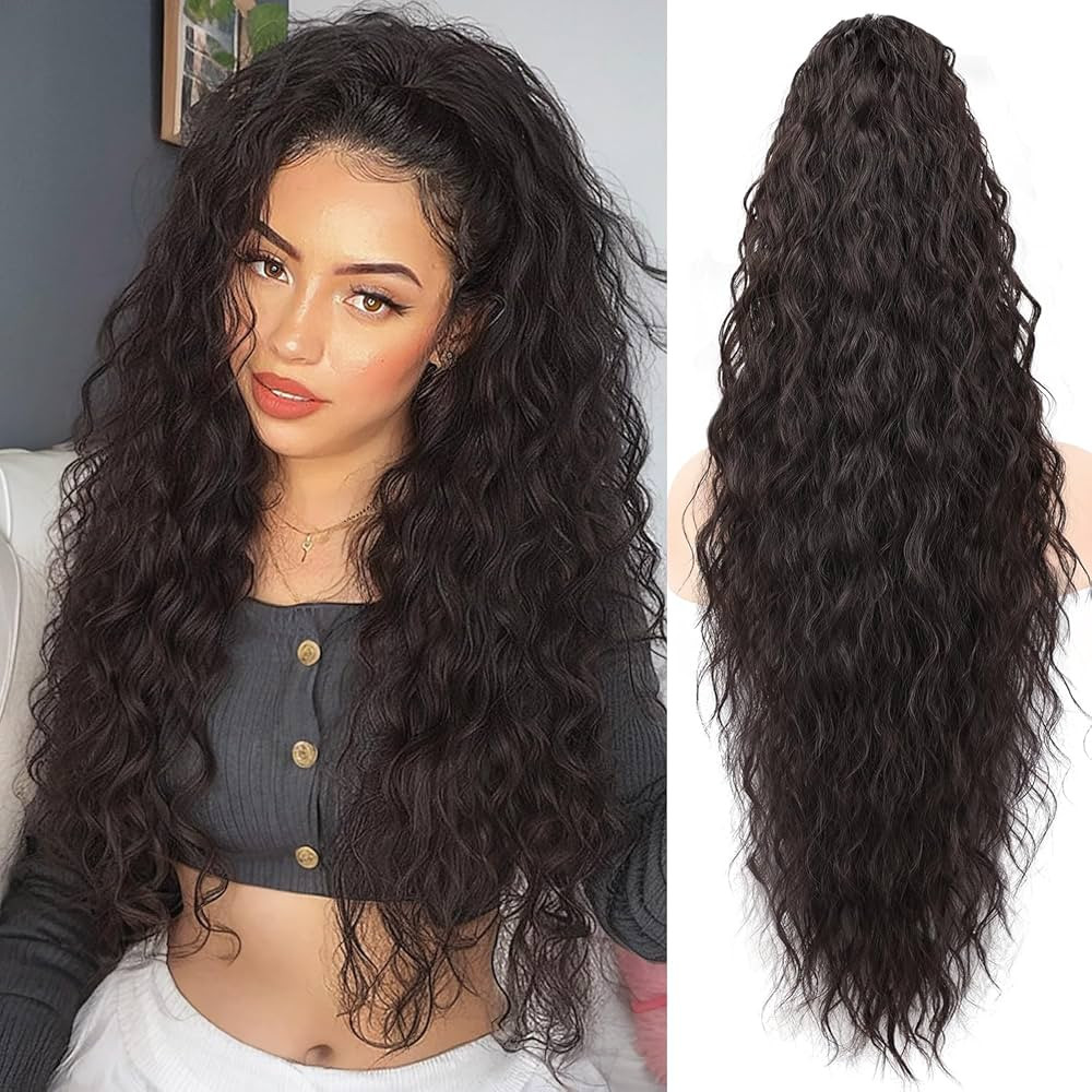 ORSUNCER Claw Long Wavy Ponytail Extension Black Brown 30" Curly Pony Tail Clip in Hair Extension... | Amazon (US)
