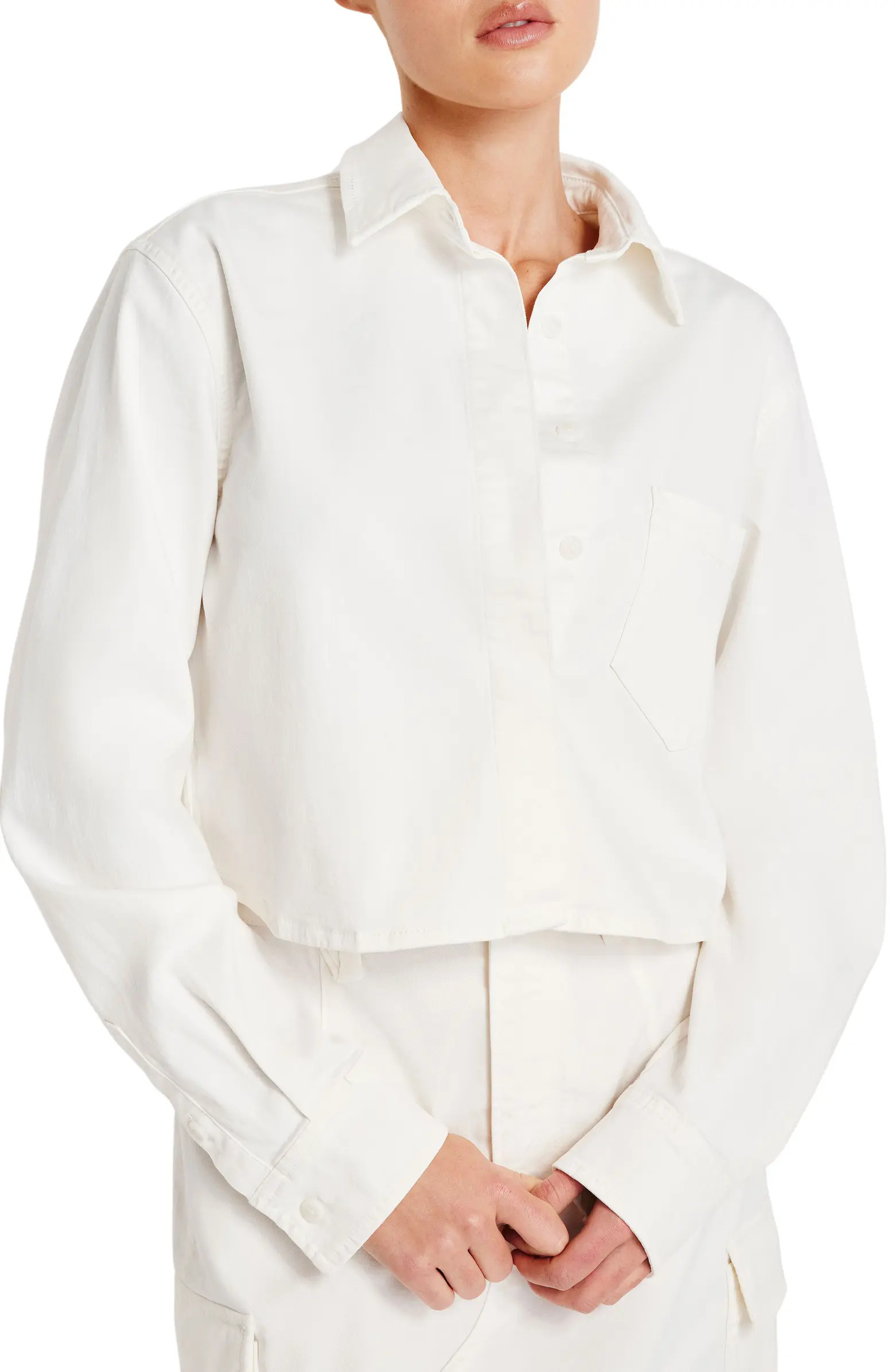 Crop Stretch Cotton Button-Up Shirt | Nordstrom