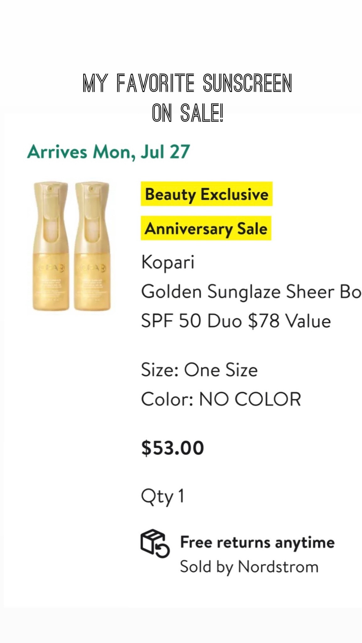 my favorite sunscreen is on sale. You never see a deal like this where you can get two bottles and you’re saving $25. #sunscreen #kopari #nordstrom #nordstromsale

#LTKSeasonal #LTKOver40 #LTKSaleAlert