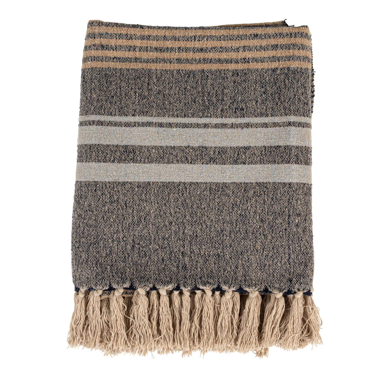 Striped Cotton Blend Throw With Fringe | Wayfair North America