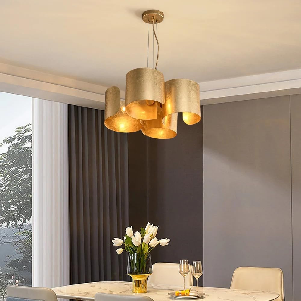 LOVEDIMA Glam Gold Chandelier,4-Light Drum Pendant Light Unique Scrolled Shape Chandeliers Hangin... | Amazon (US)