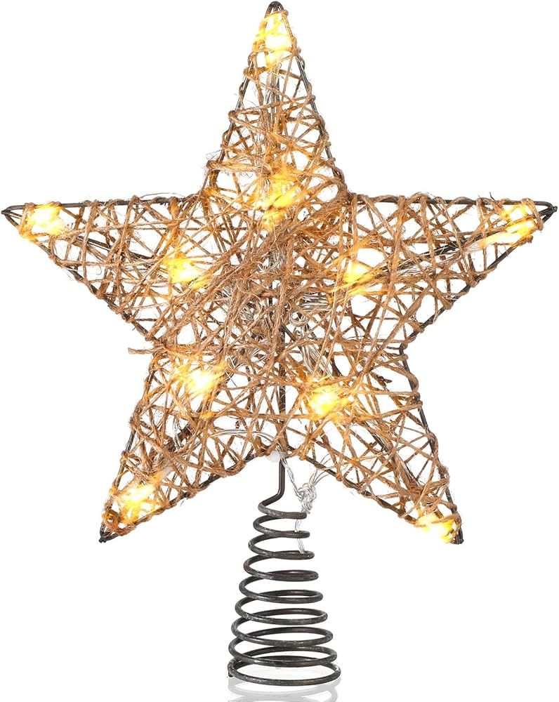 Baquler Farmhouse Christmas Tree Star Topper Decorations Light up Christmas Tree Topper with 10 L... | Amazon (CA)