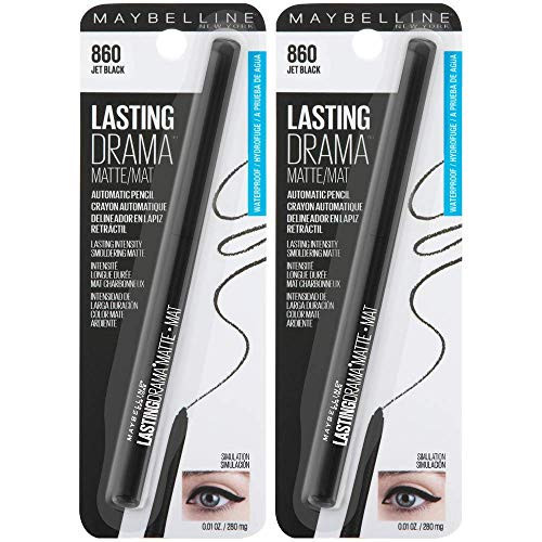 Maybelline Eyestudio Lasting Drama Waterproof Matte Gel Pencil Black Eyeliner Makeup, Jet Black, 2 Count | Amazon (US)