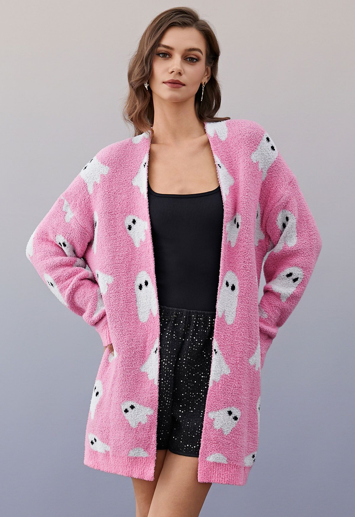 Adorable Ghosts Open Front Longline Knit Cardigan | Chicwish