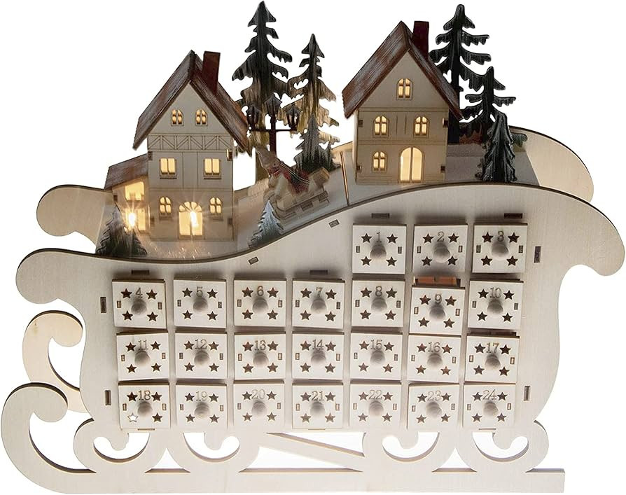 Merry Christmas Co. Wooden Advent Calendar LED Decoration, Countdown The Days 'til Christmas, Bat... | Amazon (US)