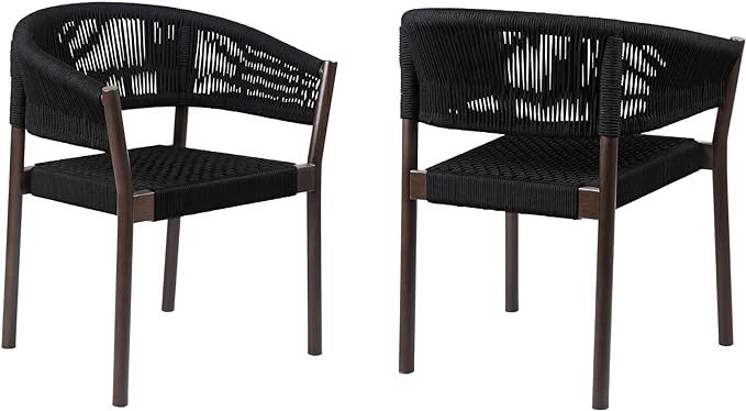 armen Living Doris Indoor Outdoor Dining Chair Eucalyptus Wood Rope-Set of 2, Dark/Black | Amazon (US)
