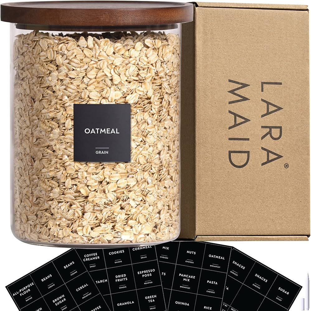 Laramaid 101oz 1Pack Glass Jar Canister with Minimalist Labels, Round Pantry Jar with Brown Acaci... | Amazon (US)