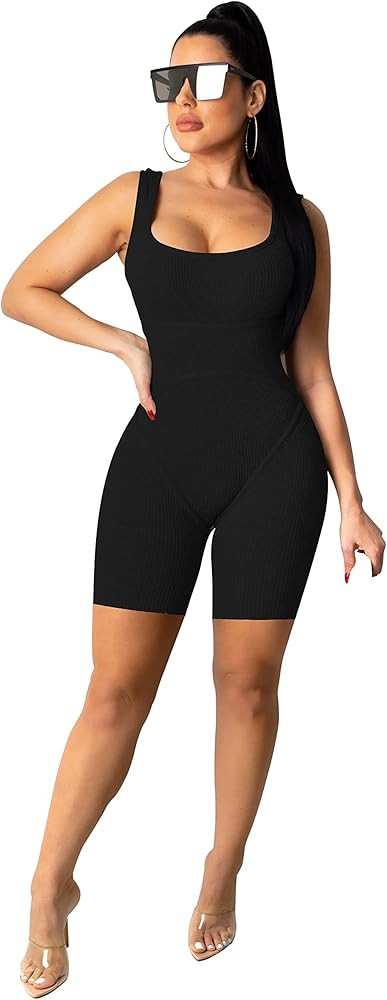 TOPSRANI Womens One Piece Jumpsuits Outfits Bodycon Bodysuit Sexy Rompers Workout Unitard Playsuit B | Amazon (US)
