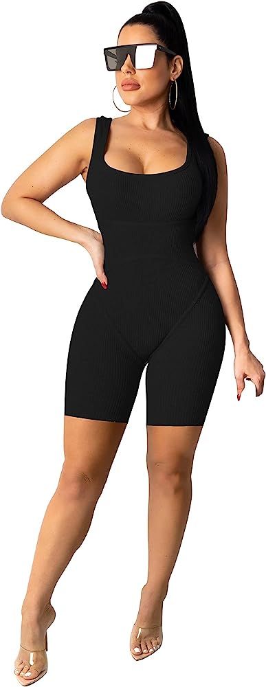 TOPSRANI Womens One Piece Jumpsuits Outfits Bodycon Bodysuit Sexy Rompers Workout Unitard Playsuit B | Amazon (US)