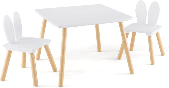 HONEY JOY Kids Table and Chair Set, Children Wooden Activity Table & 2 Chairs Set, Solid Wood Leg... | Amazon (US)