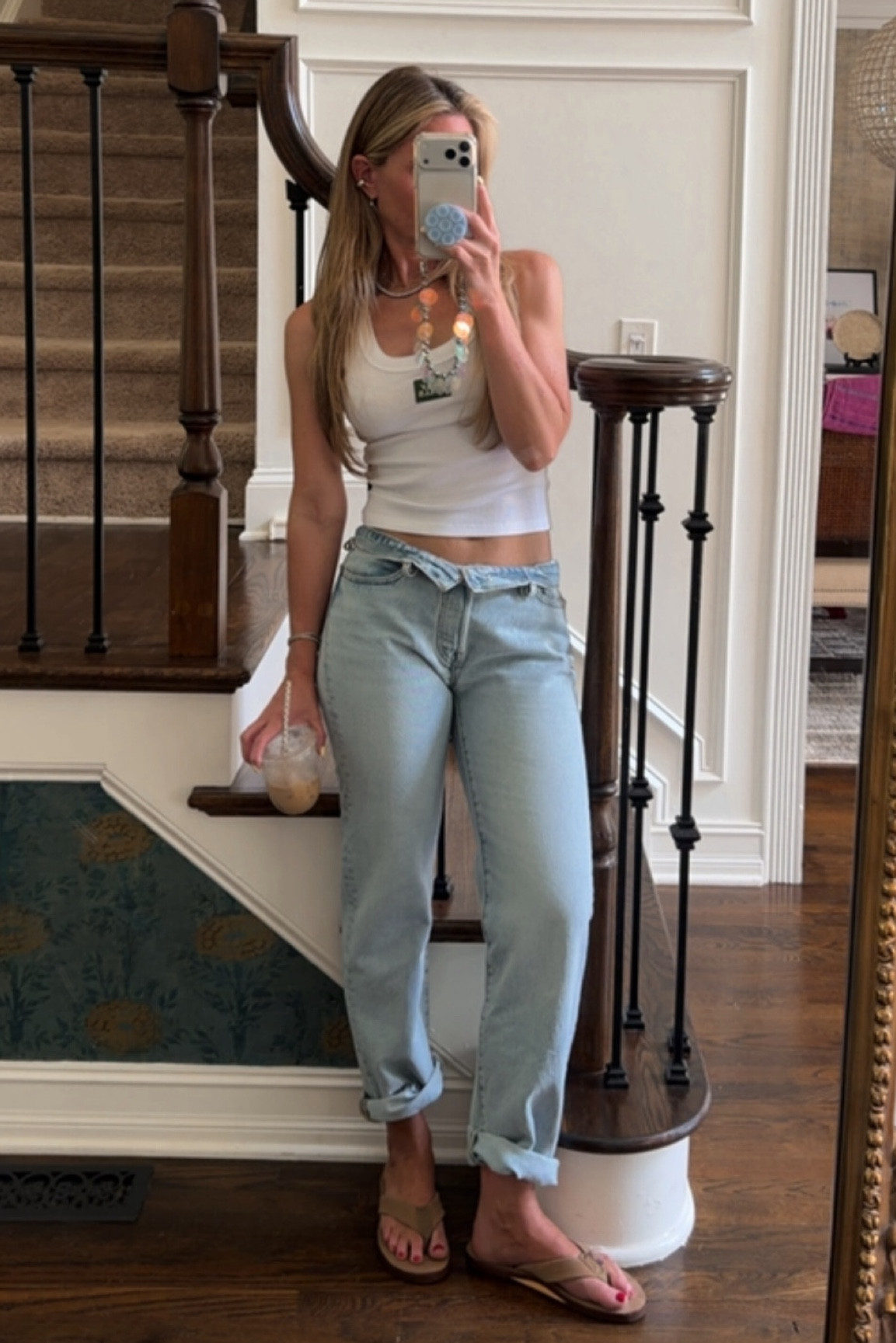 Hot mom summer uniform. 501 Levi’s. White tank top  rainbows sandals. 

#LTKootd #LTKdayinmylife #LTKmomlife